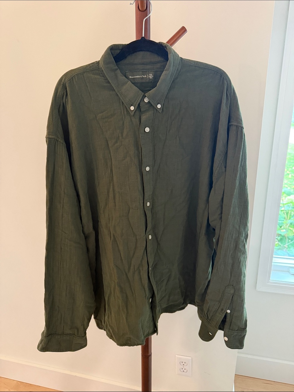 Abercrombie & Fitch Olive Green Long-Sleeve Button-Down Shirt